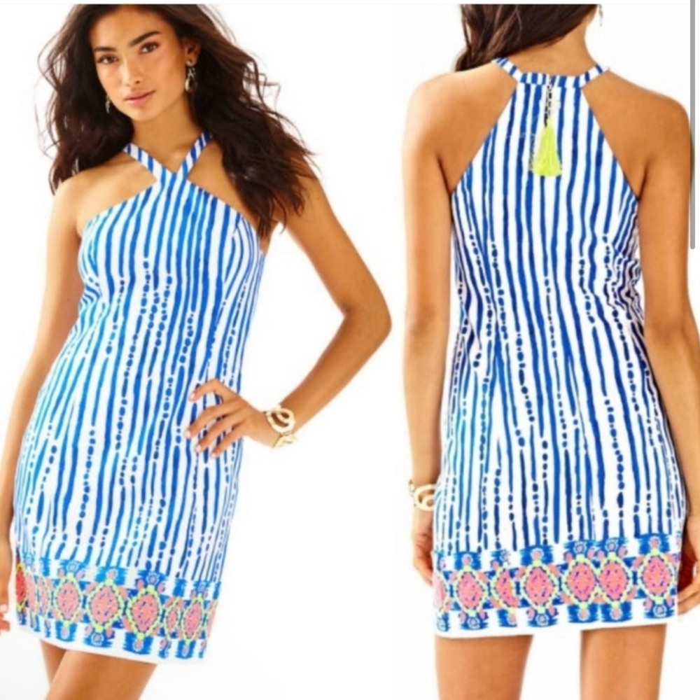 Lily Pulitzer Blue and White Striped Halter Dress